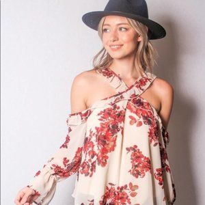 New By Together crisscross halter, bell sleeves, cold shoulder, Small